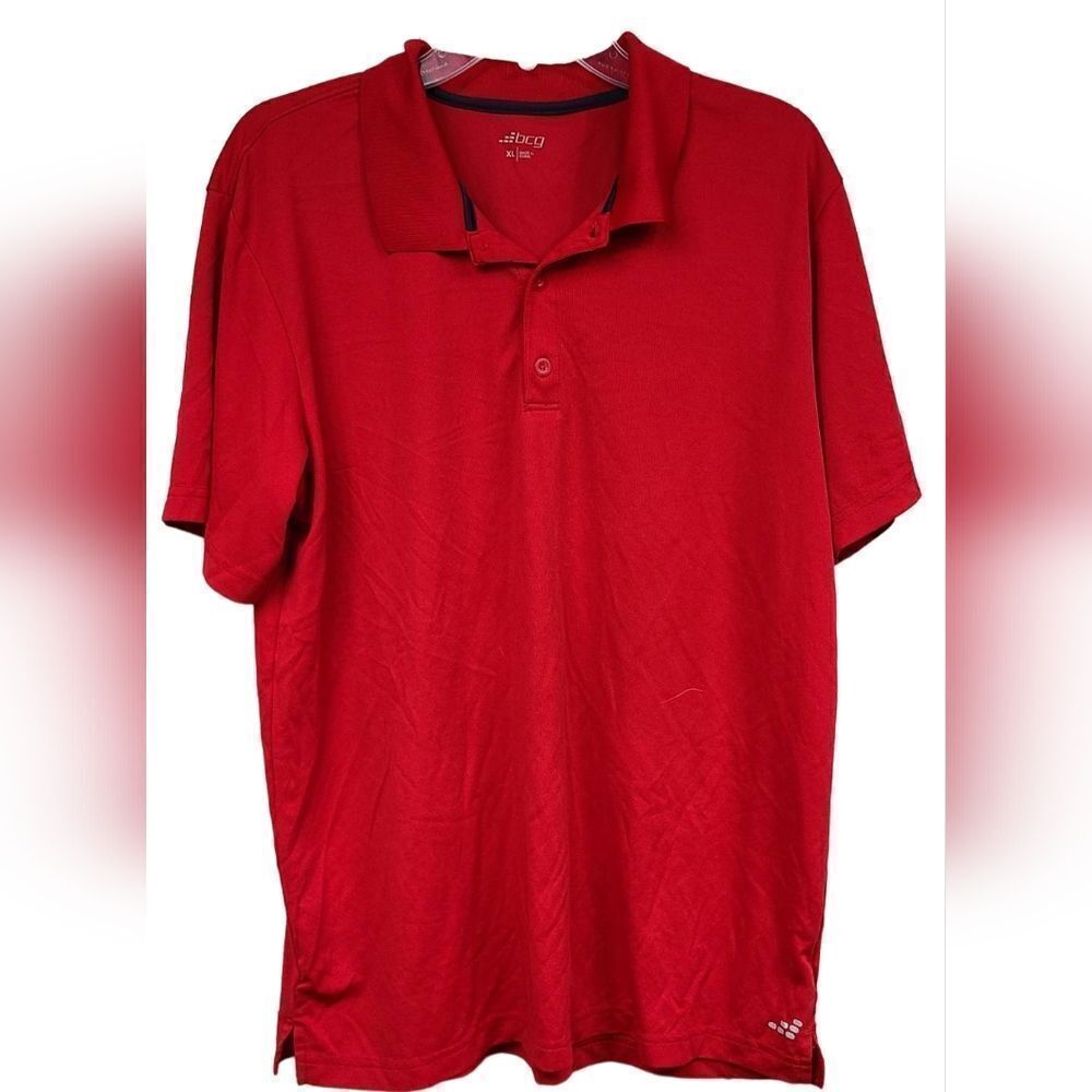 BCG Men's XL Coaches Polo Shirt Solid Red Work School Uniform Activewear UPF Tee
